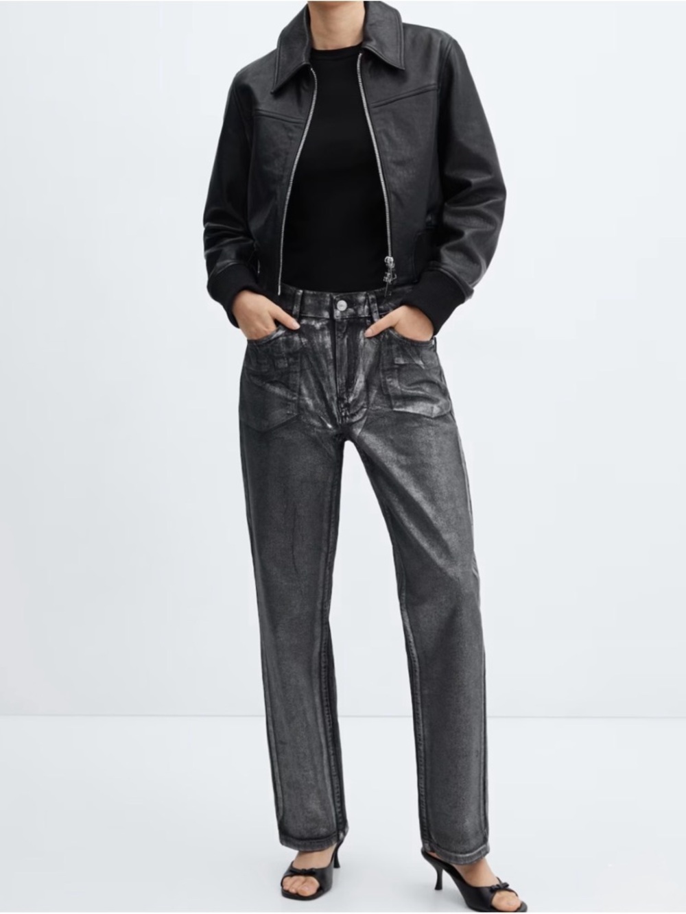 Mango metallic straight jeans